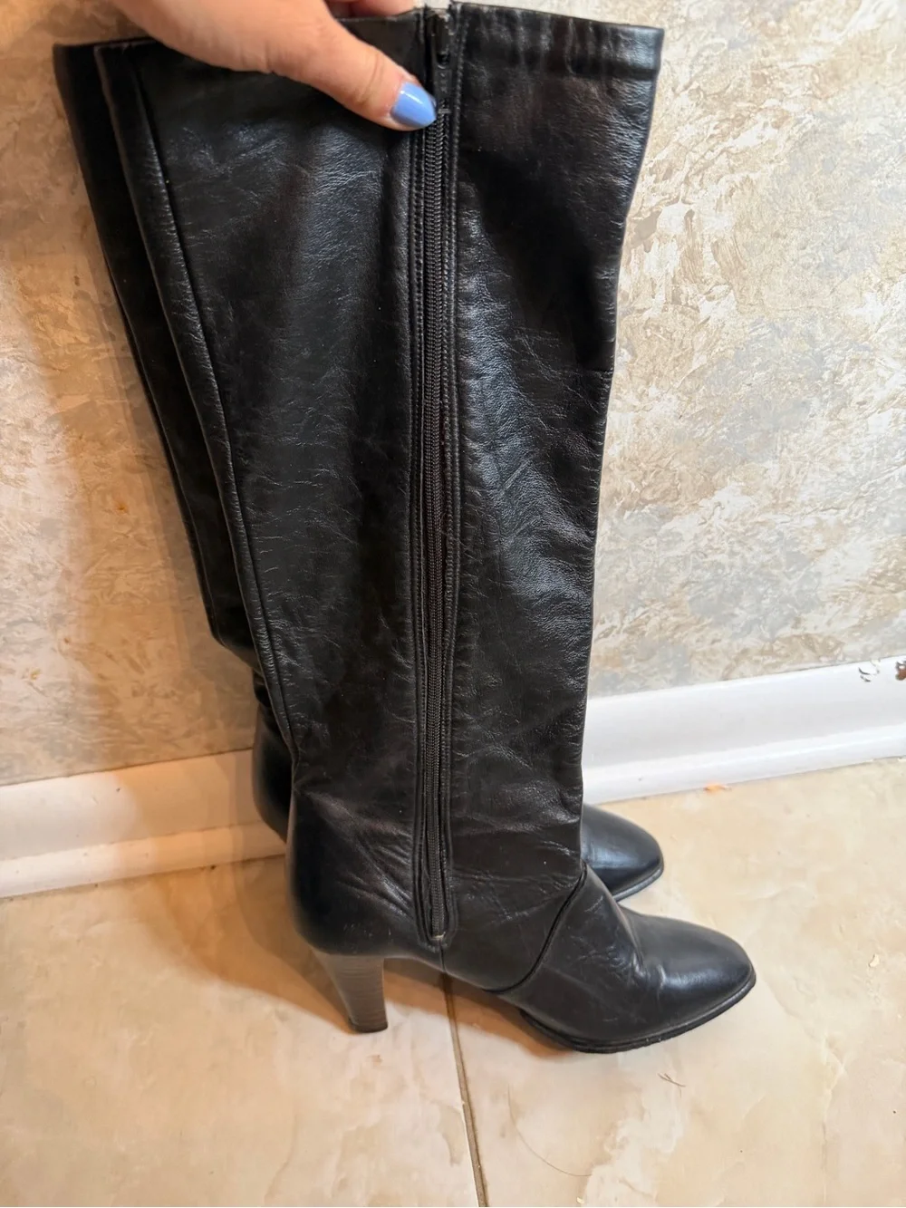 Joyce California Classic Black Leather Knee-High Women's Boots